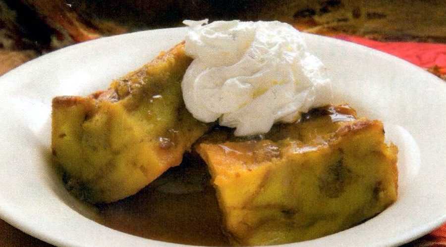 Bread pudding with whipped cream
